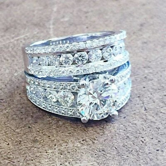 Sz9 Diamond Wedding Ring Set / Engagement STERLING SILVER #16 size 6,7,8,9,10 - Picture 6 of 8